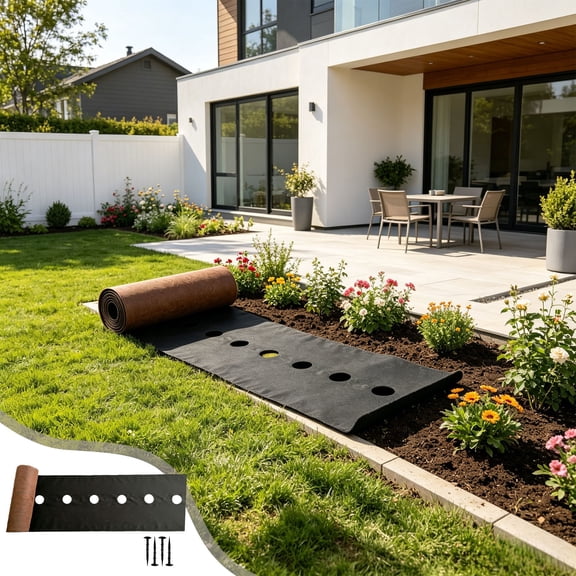 Weed Barrier Fabric Garden Ground Cover Roll Pre Punched Weed Control Mat Breathable Durable Soil Protection, Easy Install Outdoor Use, for Garden Farm Lawn Vegetable Beds Landscaping Users