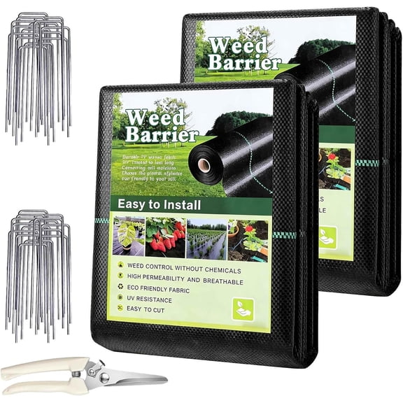 Weed Barrier Fabric Heavy Duty 3x100ft - Landscape Fabric with 40 U-Shaped & Garden - Non-Woven Geotextile Ground Cover for Weed Control Garden Driveway & Patio