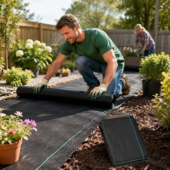 Weed Barrier Landscape Fabric 4 x 100 ft, Woven PP Ground Cover, Driveway Weed Blocker Mat, Heavy Duty Garden Fabric, Weed Control Membrane for Landscaping, Patio, Path, Under Decking, Black