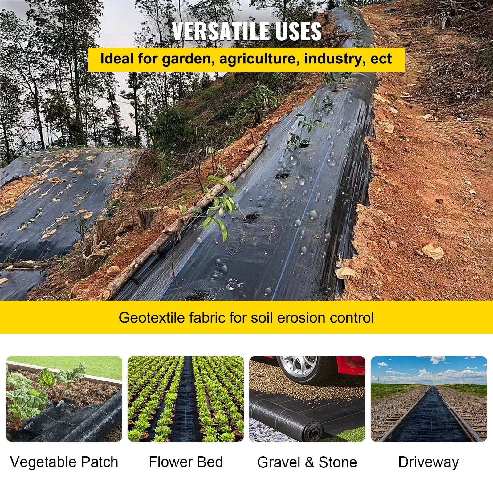 Weed Barrier Landscape Fabric 6x250 FT, 4.1oz Woven Ground Cover, Heavy Duty PP Weed Control Fabric for Garden, Lawn, Driveway – Black, Durable & Easy Install