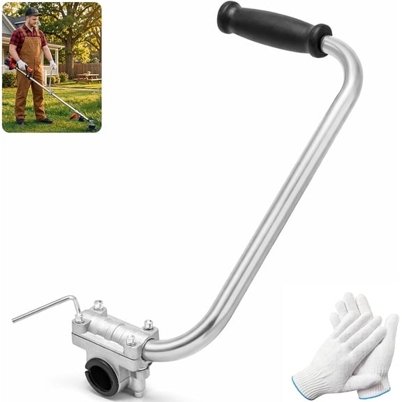 Weed Eater Handle Extension, Ergonomic Adjustable Grip Support Attachment for String Trimmer, Wacker & Edger, Back Saver for Lawn Care Accessories, Universal Straight Shaft Fit (Silver)
