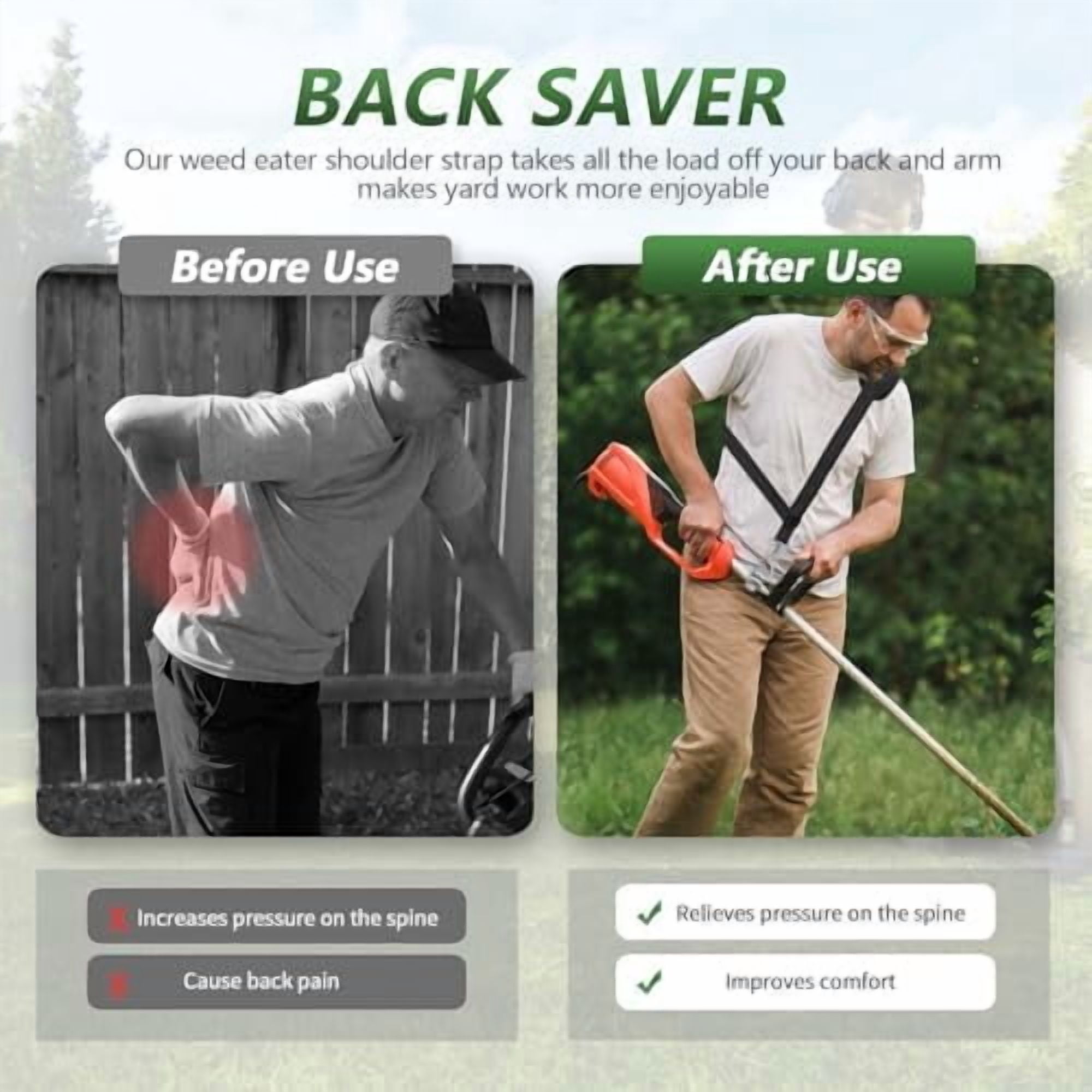 Weed Eater Shoulder Strap, String Trimmer Strap Compatible with EGO Stihl Ryobi Dewalt Milwaukee Kobalt Echo Husqvarna Toro Troy Bilt Greenworks String Trimmer, Leaf Blower, Multi Head System