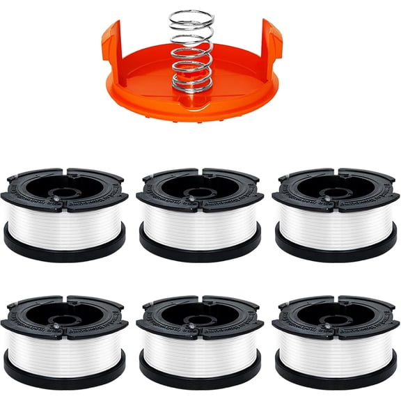 Weed Eater String Compatible with Black+Decker, 30ft 0.065" (AF-100) Autofeed String Trimmer Line Replacement Spool for Black+Decker Trimmer Line, 6 Spools & 1 Cap