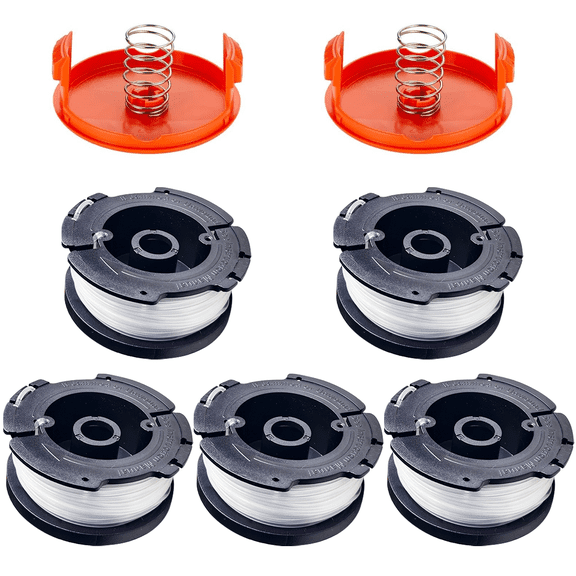 Weed Eater String Compatible with Black+Decker, AF-100 0.065-Inch 150ft Automatic Feed Trimmer Line Replacement Spool for Black & Decker (5 Spools, 2 Caps, 2 Springs)