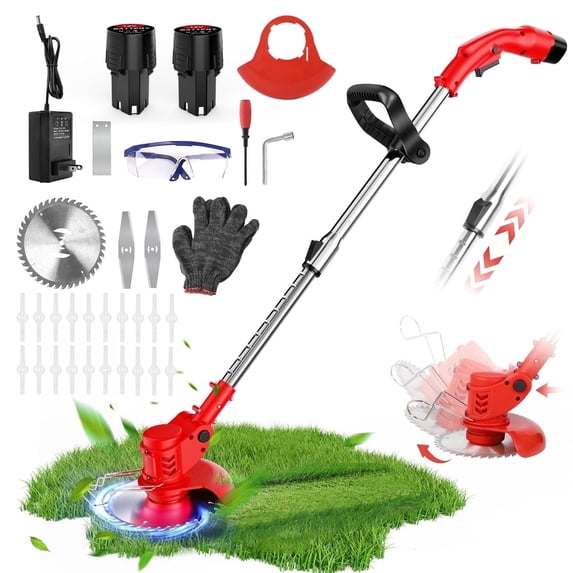 Tanbaby Red 6 inch Cordless Electric Grass Trimmer and Edger with 12V 2 battery kit