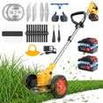 thumbnail image 1 of Weed Eaters, Cordless Weed Trimmer with Wheels, 2Pcs 4000mAh Batteries, Adjustable Length, 650W Grass Trimmer/Edger/Brush Cutter for Lawn Yard Garden Maintaining (Yellow), 1 of 11