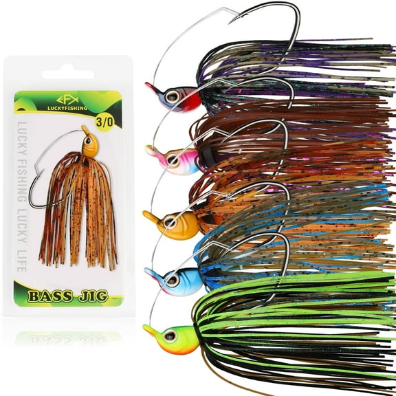 Weed Guard Bass Jigs – 5 pack Swim Jigs 1/4 oz – Weedless Cover-Shield – Bass Walleye Trout