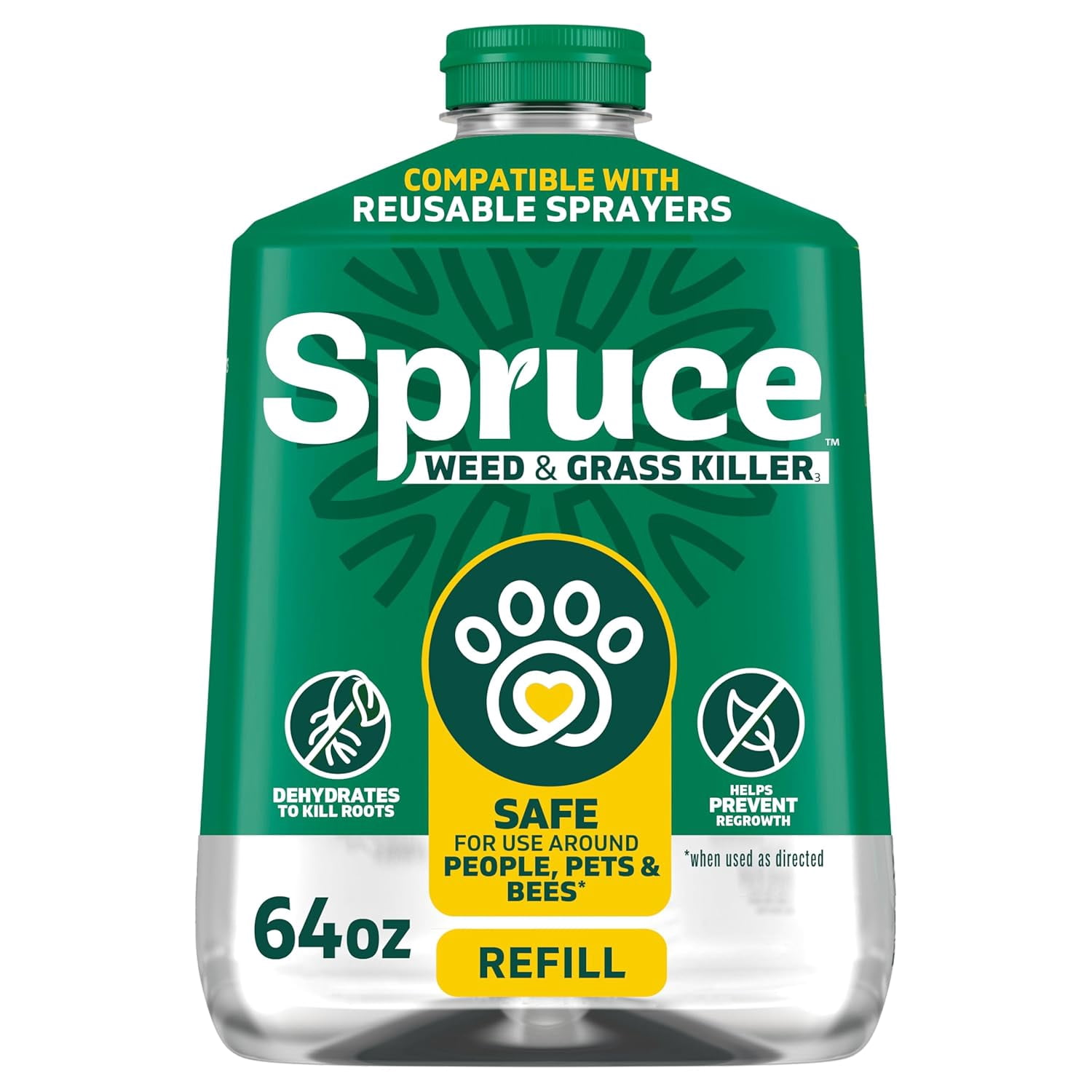 Weed Killer Refill - Versatile Weed & Grass Killer₃ for Flower Beds, Driveways & Mulch Beds - No Pour, No Mix, No Mess Refill - Kills Dandelions, Crabgrass & More (64 Oz)