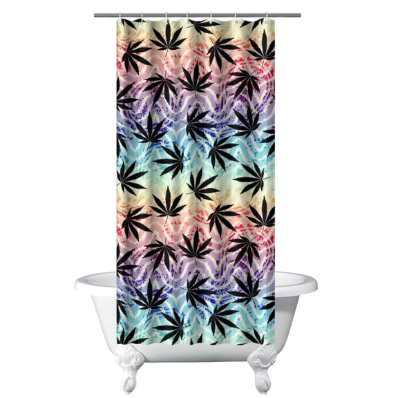 Weed Leaf Minimalist Cannabis Shower Curtain, Waterproof Polyester with Psychedelic Weed and Tie Dye Weed Patterns, Boho Style, Includes 6 Hooks for Home or Rental Bathrooms