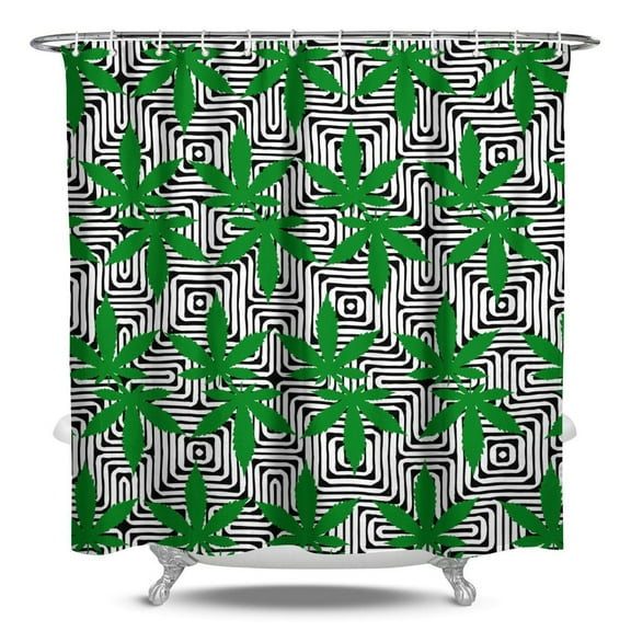 Weed Leaf and Psychedelic Marijuana Leaf Shower Curtain, Waterproof Fabric, Machine Washable, Includes Hooks, Perfect for Modern Boho and Trippy Bathroom Decor