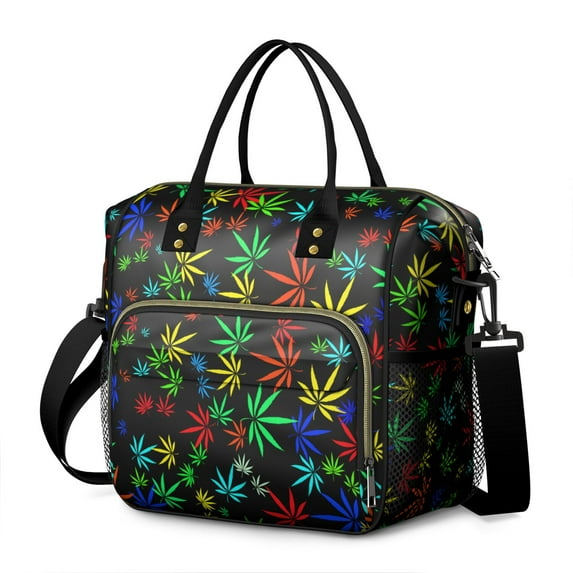 Weed Leaf Reusable Lunch Tote – Insulated Leakproof Lunch Box with Multi-pocket Design, Waterproof Cooler Bag Featuring Psychedelic Weed Artwork, Perfect for Work or Travel