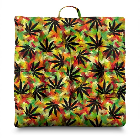 Weed Leaf Seat Cushion – 22x22 Inch Floor Pillow, Soft Dutch Velvet, Bold Hemp Leaf Print (Psychedelic & Artistic for Bohemian Spaces)