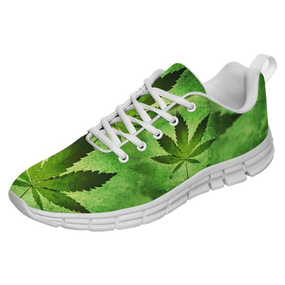 Weed Leaf Shoes for Men Women Running Sneakers Breathable Casual Sport Tennis Shoes Gift for Him Her White Size 7
