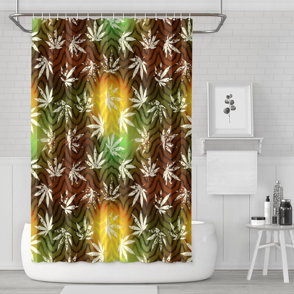 Weed Leaf Shower Curtain - Psychedelic Cannabis Bathroom Drape, Waterproof & Quick-Dry, Reinforced Rust-Resistant Grommets, Includes 12 Hooks, 72x72 Inches, Neon Marijuana Leaf Glow in The Dark