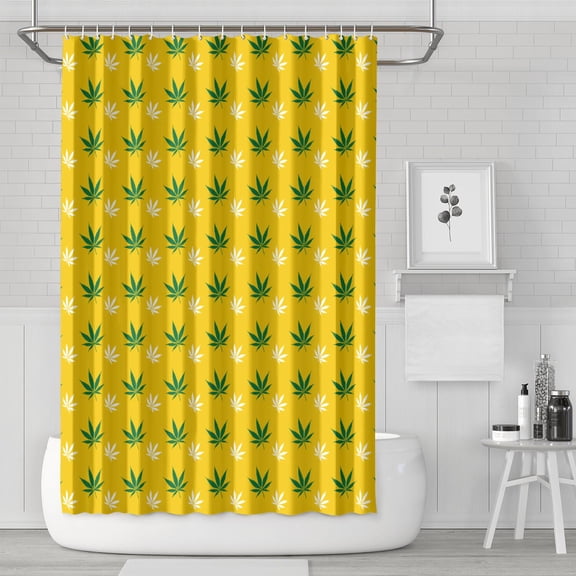 Weed Leaf Shower Curtain - Psychedelic Cannabis Bathroom Drape, Waterproof & Quick-Dry, Reinforced Rust-Resistant Grommets, Includes 12 Hooks, 72x72 Inches, Neon Marijuana Leaf Glow in The Dark