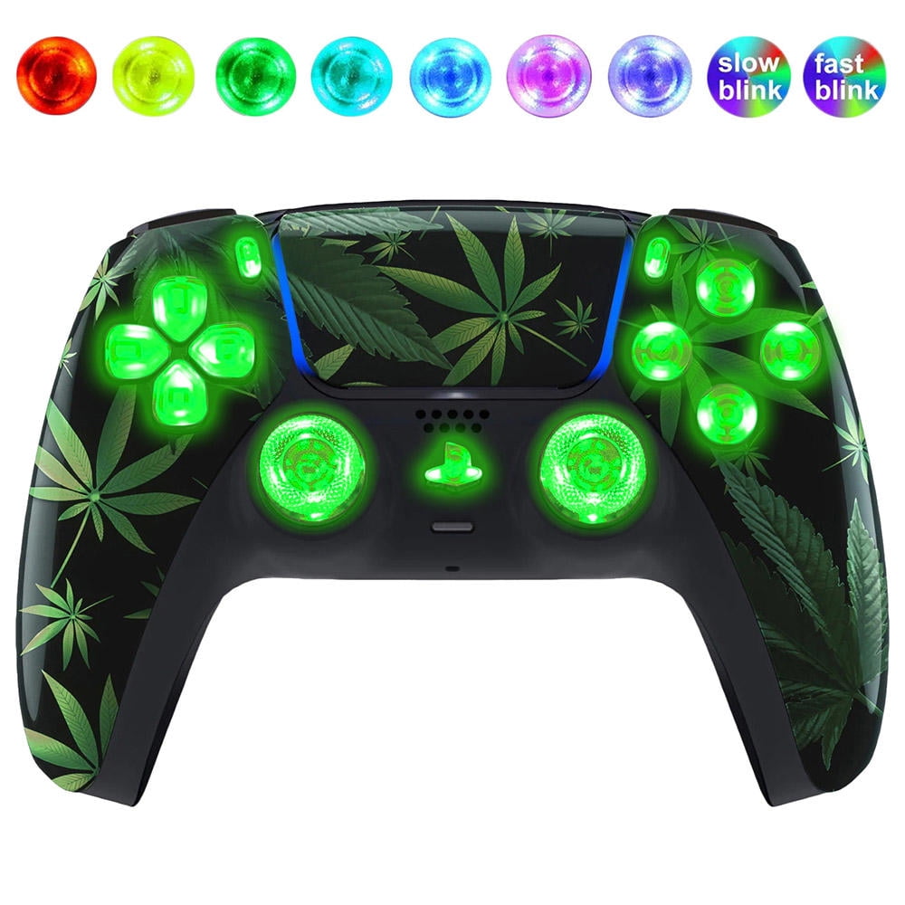 Weed Leaf Silent Modz LED Light Up Buttons Wireless Custom Controller for PS5
