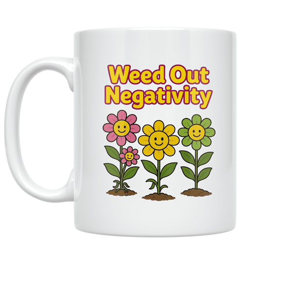 Weed Out Negativity Floral Design - Positive Mindset Enthusiast - 11 oz Ceramic Coffee Mug