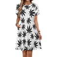 thumbnail image 1 of Weed Pattern Short Sleeve Dress Women Summer Evening Dresses Ladies Sundress, 1 of 7