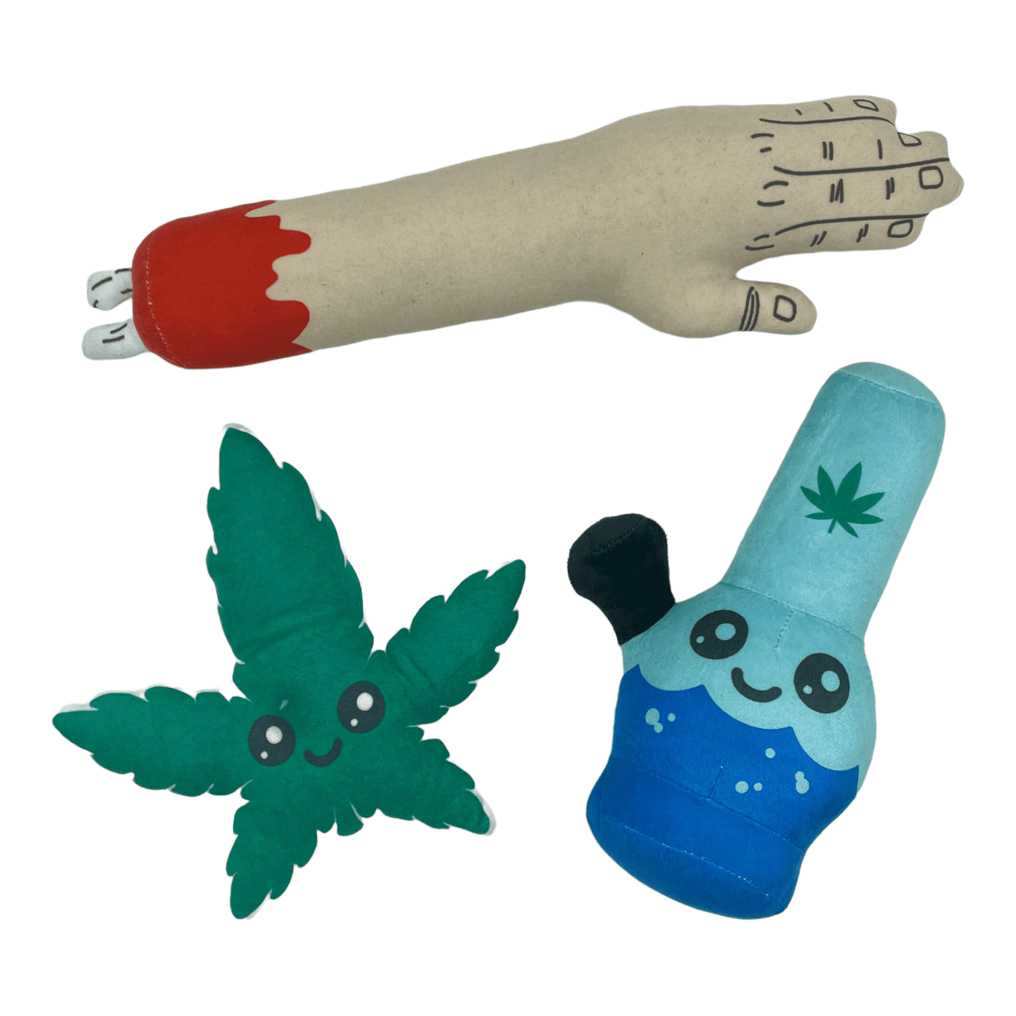 Weed Pipe Zombie Arm Dog Toys Funny 420 Broken Arm Stuffed Chew Plushies for Puppies