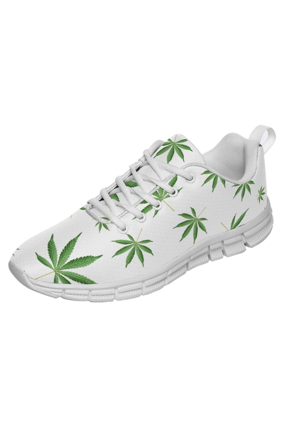 Weed Print Shoes Womens Mens Ultra Lightweight Walking Tennis Sneakers Gifts for Marijuana Lover White Size 8.5