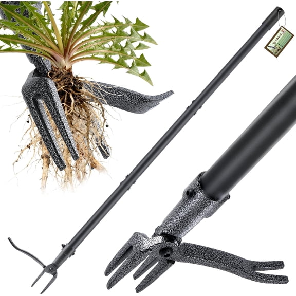 Weed Puller, Stand Up Weed Puller Tool with Steel Long Handle & 4-Claw Steel Head, 46" Adjustable Handle Weeder Tool, Easily Remove Weeds Root Without Bending, Pulling, or Kneeling