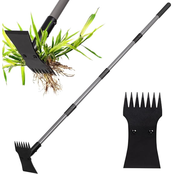 Weed Puller Tool with 64" Long Handle,2 in 1 Portable Manual Weeder Remover Tool with Weed Rake, Garden Hoe for Weeding, Heavy Duty Uprooting Weed Puller for Yard, Lawn, Garden and Patio