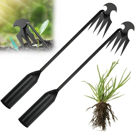 Weed Puller Tool Garden Weed Pulling Tool– 11.61" Portable Garden Weeder, 4 Teeth Manganese Steel Forged Hand Tool for Uprooting Weeds, Ideal for Gardening ,2PCS (#G)