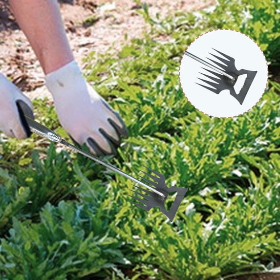 Weed Puller Tool Garden Weed Pulling Tool, High Manganese Steel Grass Root Removal Tool with 8 Teethes Dual Purpose Hand Weeder Tool for Yard Garden Far