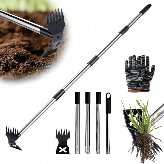 Weed Puller Tool with Long Handle, 58in Manual Weeder Remover Tool, Hand Weed Rake and Garden Hoe for Gardening, Uprooting Weeding Pull Tools for Garden Yard Lawn Patio