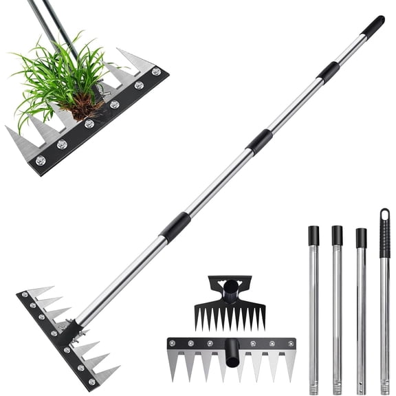 Weed Puller Tool with Long Handle, 60" Manual Weeder Remover Tool, 2 in 1 Hand Weed Rake and Garden Hoe for Gardening, Uprooting Weeding Tool for Yard, Lawn, Patio, Garden