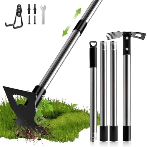 Weed Puller Tool with Long Handle - 62" Manual Weeder Remover Tool, 2 in 1 Hand Weed Rake and Garden Hoe, Heavy Duty Uprooting Weeding Pull for Yard, Lawn, and Garden Planting