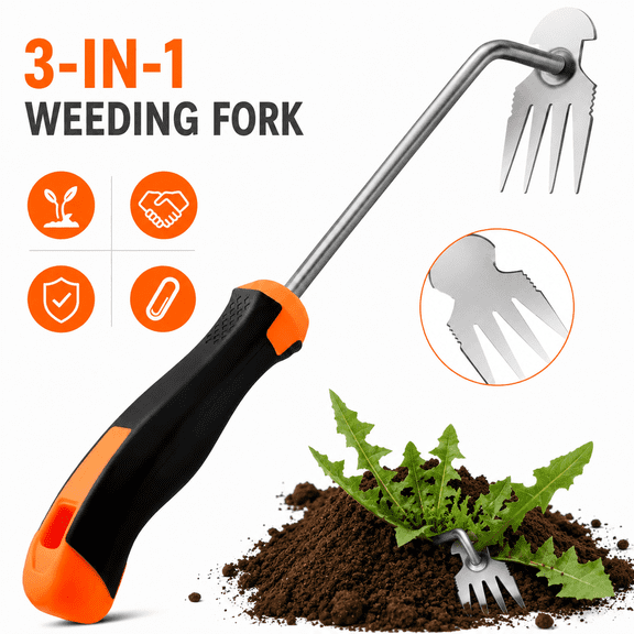 Weed Puller Tool with Rubber Handle,13'' Hand Weed Remove Tool for Garden,Weeding Tool with 4 Claws,Non Slip Weeder Garden Root Remover Tool for Garden,Gap or Corner Weeding