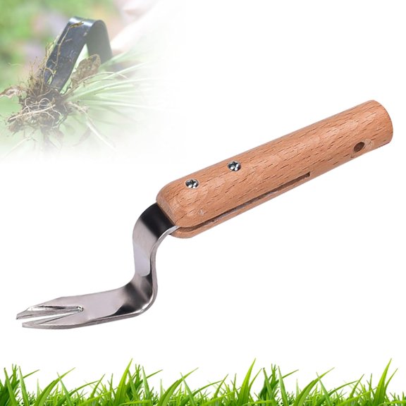 Weed Puller Tool Stainless Steel, Stand Up Weeder with Wood Handle for Lawn Garden, Dandelion Root Remover Tool, Rust Proof Hand Weeding Tool for Yard Maintenance(wwx)