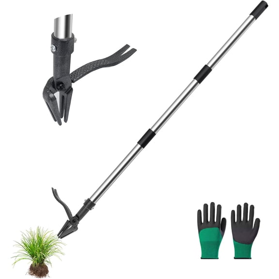 Weed Puller Tool Stand Up Weeder with Long Handle & 4-Claw Steel Head Manual Weed Remover Tool for Lawn and Garden (Steel)