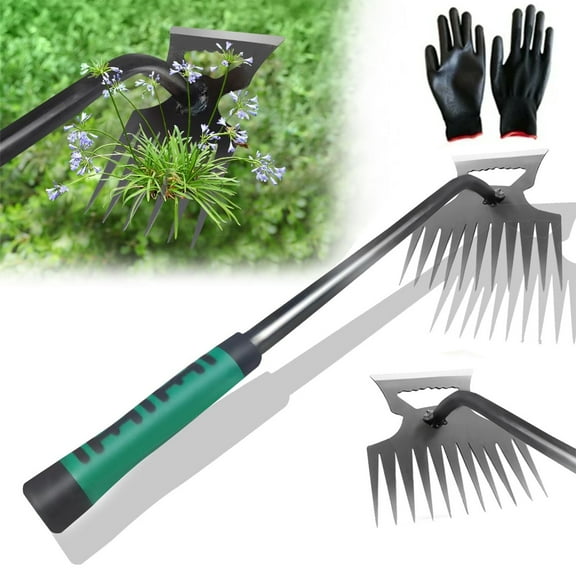 Weed Puller Tool, Time-Saving Garden Tools, Upgraded Hadfield Steel Weeding Tool Multifunctional Weeder, Dandelion Weed Puller Tool Gardening Tools for Yard, 11 Teeth with 1 pair glove