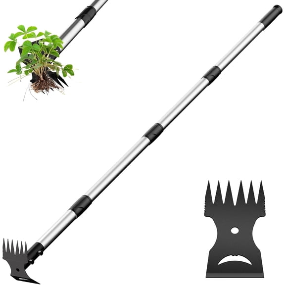 Weed Puller Tool with Long Handle  2-in-1 Handle Garden Hoe and Weed Rake, Hoe Garden Tool for Home Gardens, Lawns, and Yards