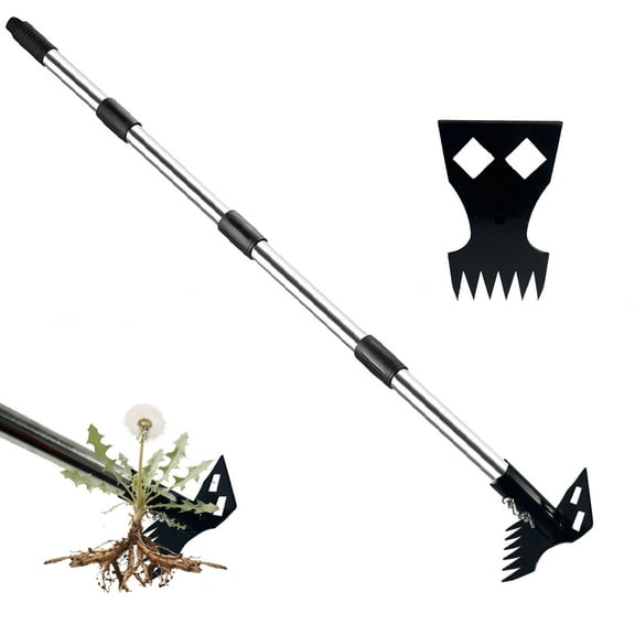 Weed Puller Tool with Long Handle - 58" Manual Weeder Remover Tool, 2 in 1 Hand Weed Rake and Garden Hoe for Yard Lawn Patio and Garden