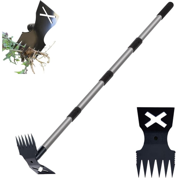 Weed Puller Tool with Long Handle, 60'' Remover Weeding Tool, 2 in 1 Hand Rake and Garden Hoe for Gardening, Uprooting Yard, Lawn, ,