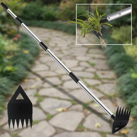 Weed Puller Tool with Long Handle, Hoe Garden Tool Weeding Rake Combo for Uprooting, Garden Hoe, Weed Remover Manual Hand Weeder