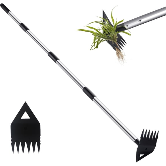 Weed Puller Tool with Long Handle, Hoe Garden Weeding Rake Combo for Uprooting, Hoe, Remover Manual Hand Weeder Yard Flower Bed