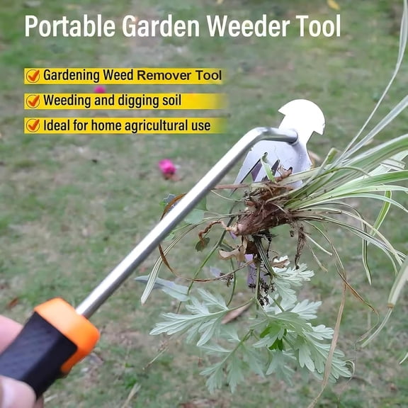 Weed Remover Tool, Portable Garden Weeder, Stainless Steel Weeding Tool with Rubber Handle Ideal for Backyard Planting, Gardening, and Farm Cultivation