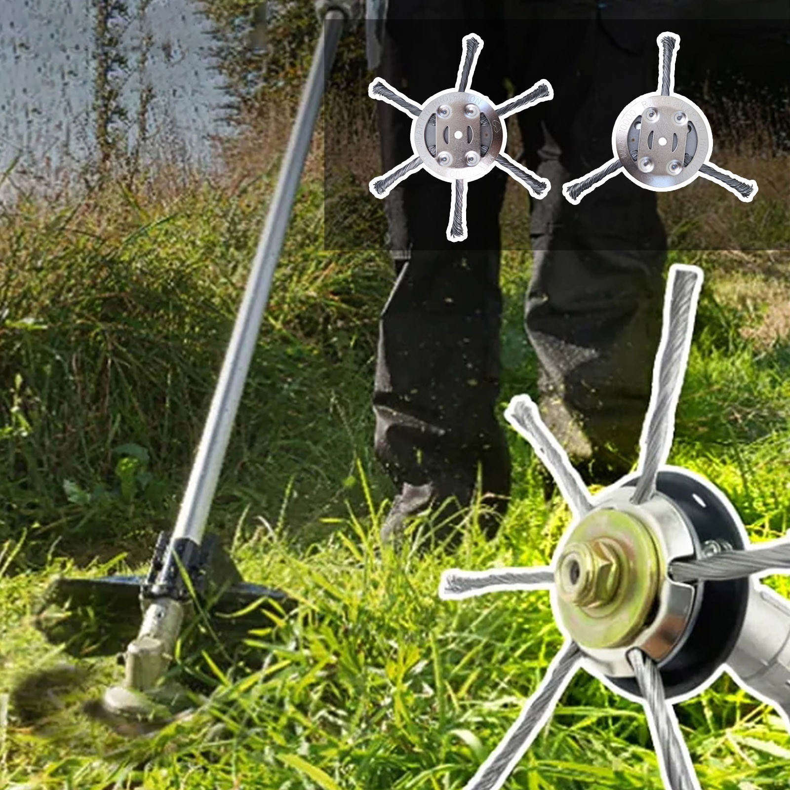 Weed Trimmer Attachments,Steel Wire Rotary Brush Trimmer Head Weed Blade, Universal Adapter Kits, Lightweight Gardening Lawnmower, Grass