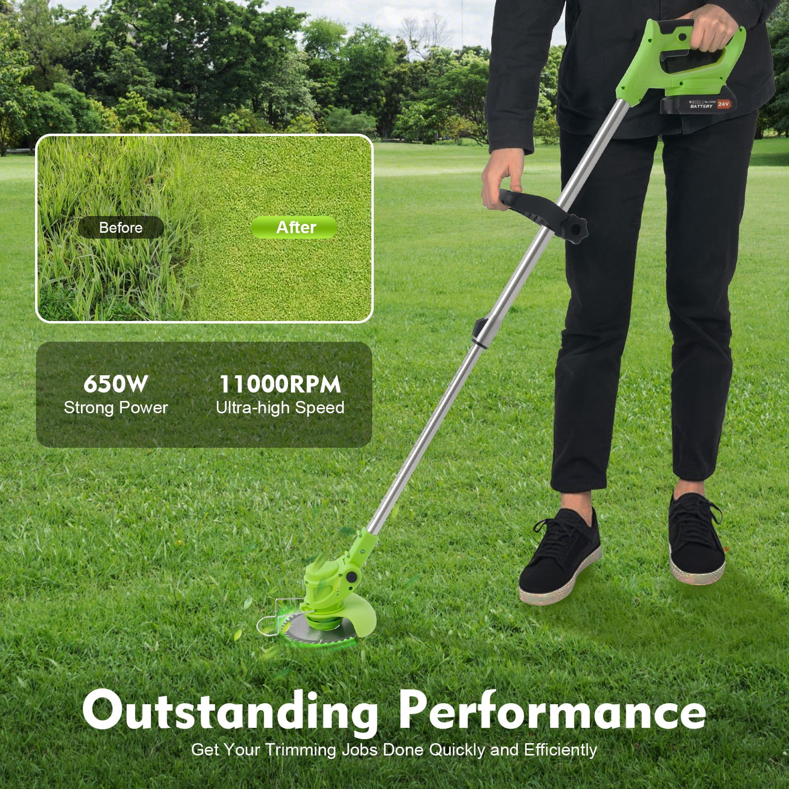 Weed Trimmer, Cordless String Trimmer 24V with 2 Batteries, D-Handle Grass Cutter Edger for Lawn, Garden, Yard, Includes Charger