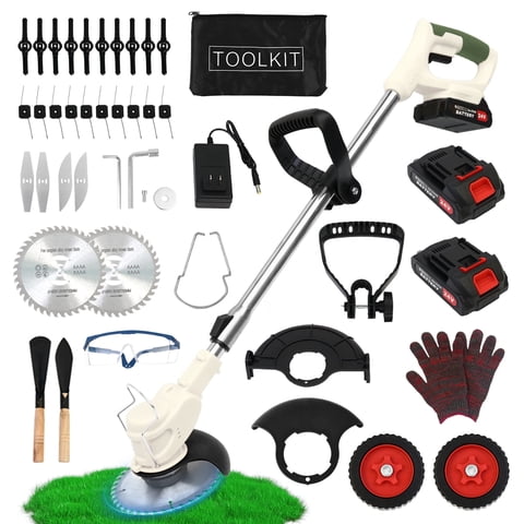 Weed Trimmer Cordless with Dual Batteries-2000mAh Weed Wacker for Small Yards & Patio Cleanup (White)