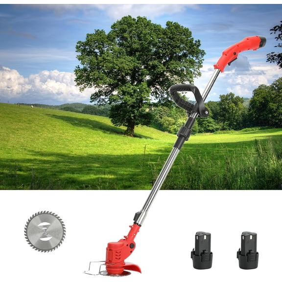 Weed Wacker Battery Operated 12V Cordless Trimmer Edger Lawn Tool with 2 2000mAh Batteries Telescopic Rod Anti-Slip Handle Electric Weed Wacker for Garden and Yard US Plug