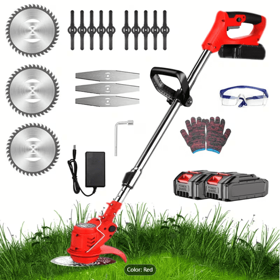 Weed Wacker Cordless,24v Electric Weed Eater Battery Powered,3 in 1 Lightweight Grass Trimmer with 2 4.0 Ah Batteries & Charger, Height Adjustable Brush Cutter for Women,Lawn Care,Garden,Yard (Red)