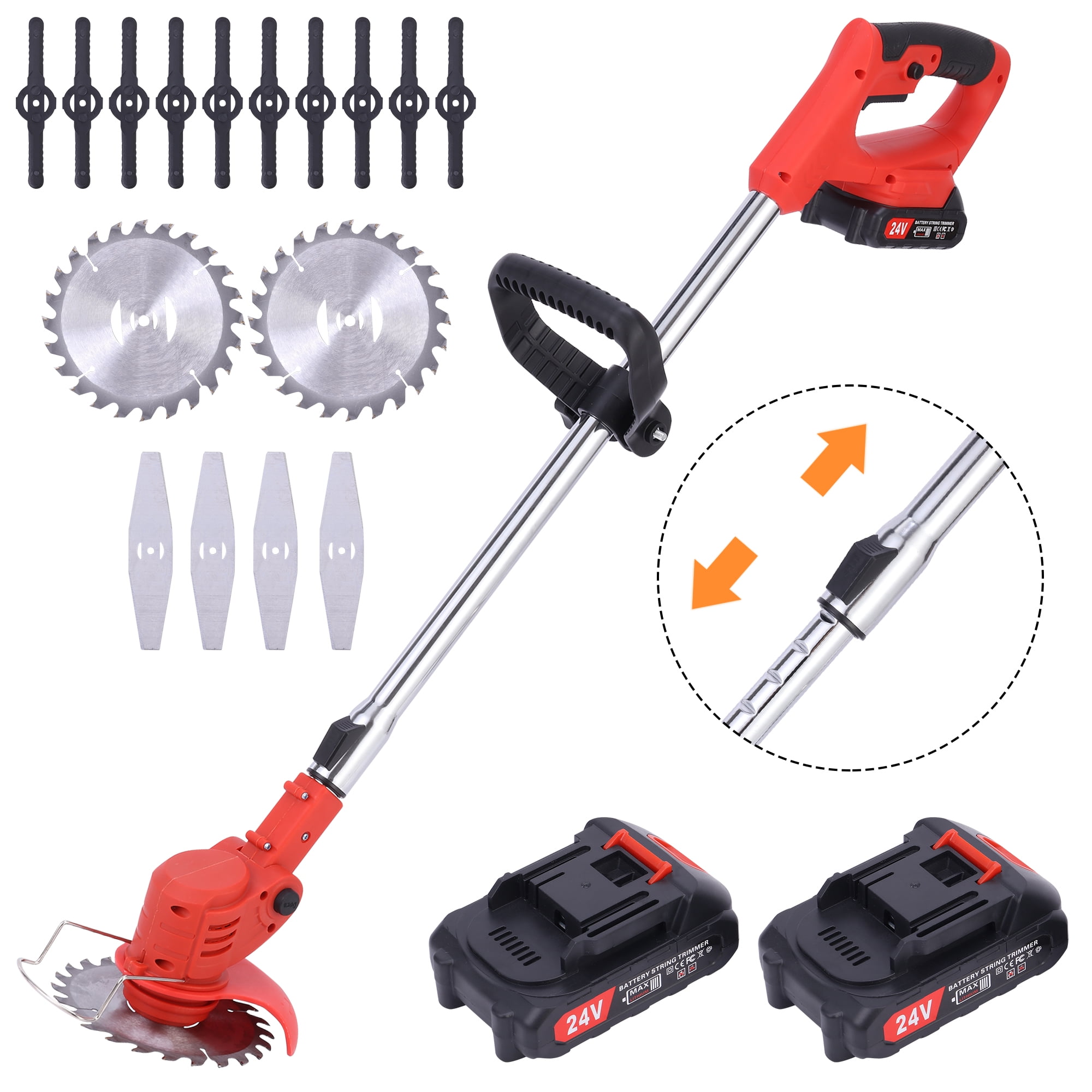 Weed Wacker Cordless Edger Trimmer Battery Powered 24V Electric Weed Eater Brush Cutter Lawn Edger Grass Trimmer Height Adjustable Mini Mower