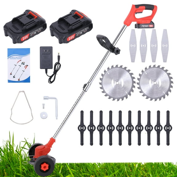 Weed Wacker Cordless Electric Brush Cutter Cordless Push Lawn Trimmer with Wheels Weed