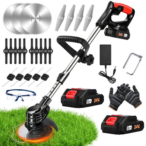 Ktinnead Electric Weed Wacker Cordless,Weed Eater Battery Powered,Cordless String Trimmer with Fast Charger ,Grass Cutter Machine with 4 Replacement Spools, Edger Lawn Tool, Black