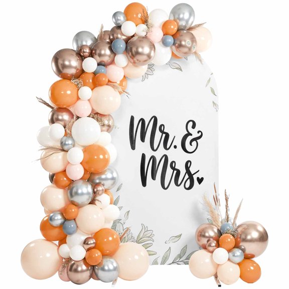 Weeding Arch Backdrop Cover 7.2Ft, Wedding Arch Covers Stretchy Backdrop, Romantic Mr Mrs Flowers Leaves Branches Fitted 2 Sided Arched Photo Background for Birthday Party Decorations